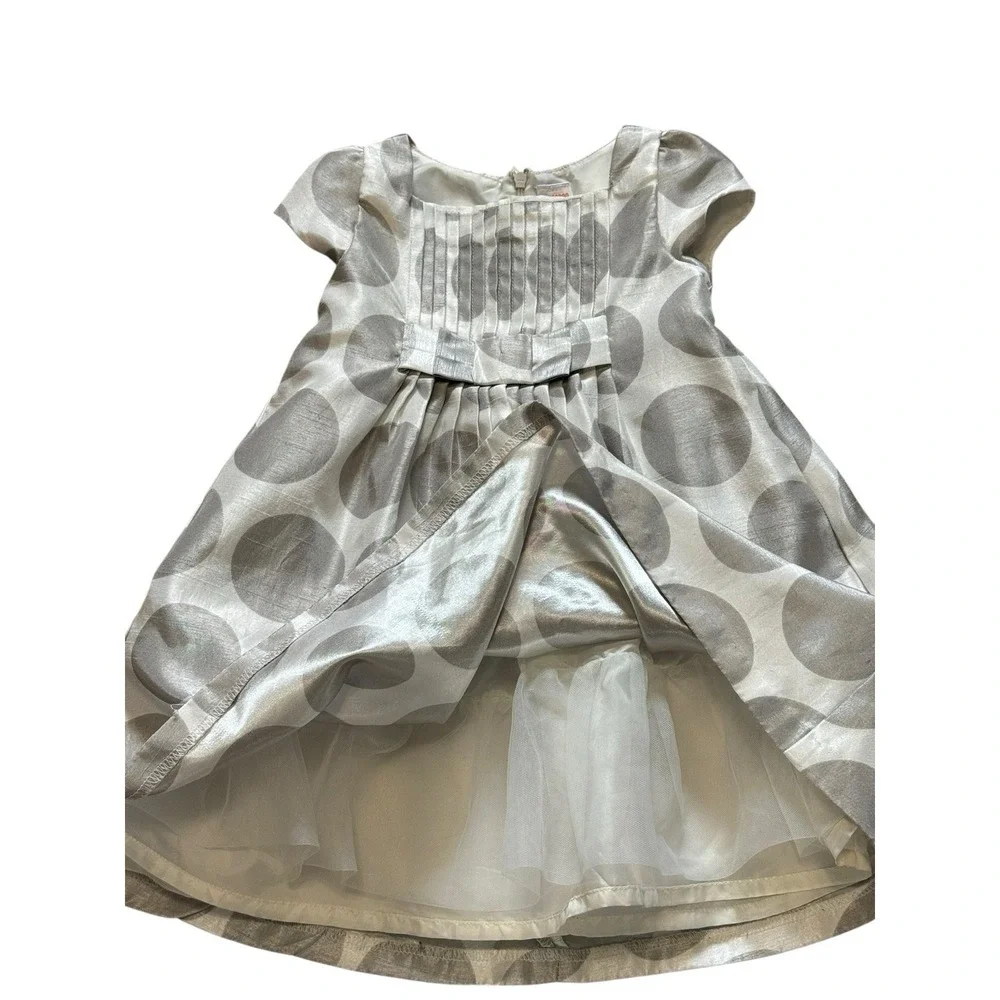Gymboree Gray‎ Pewter Holiday Gems Pin Tucked Polka Dot Dress Size 2T